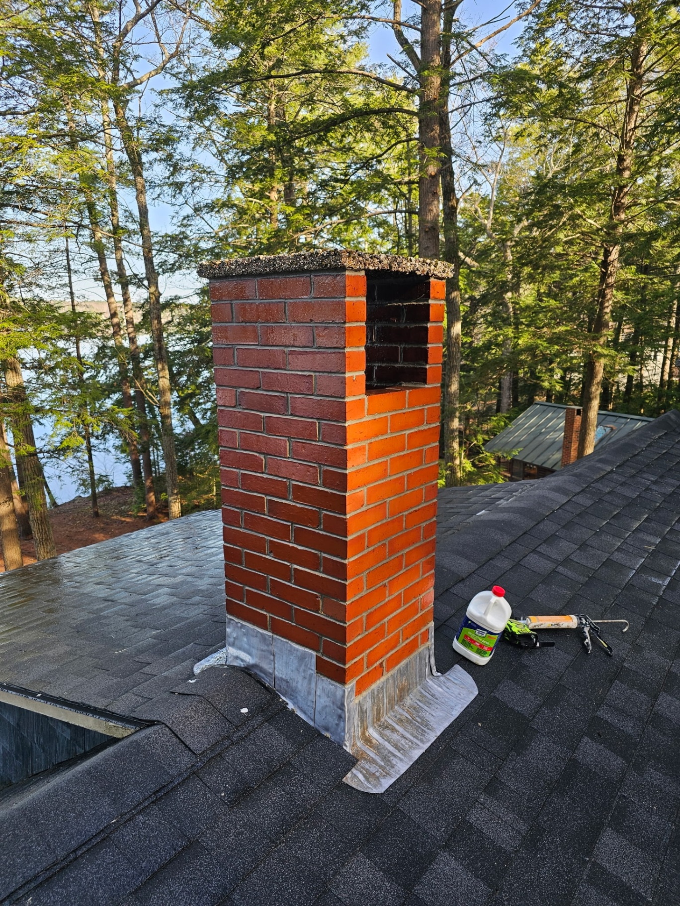 Brick chimney rebuild on a Maine lakeside home
